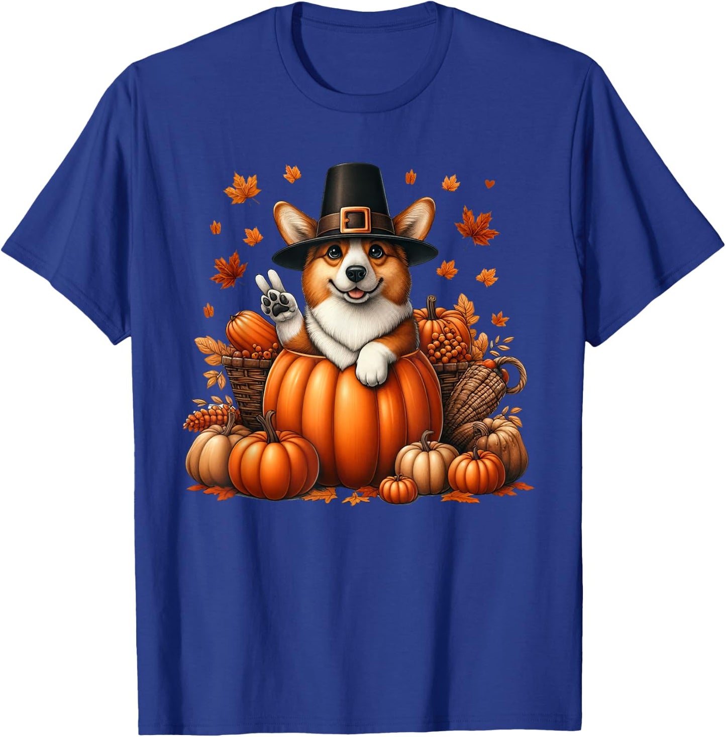 Autumn Pumpkin Fall Corgi Thanksgiving Kids T-Shirt - T-Shirt | Royal