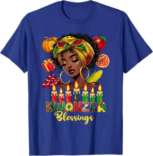 Kwanzaa Blessings Afro American Celebration Black Woman T-Shirt - T-Shirt | Royal