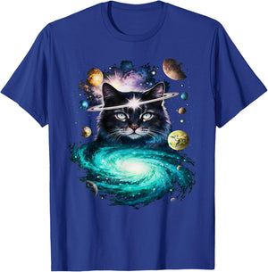 Funny Space Cat Lover Galaxy Cat Dad Mom Teens Kids Women T-Shirt - T-Shirt | Royal