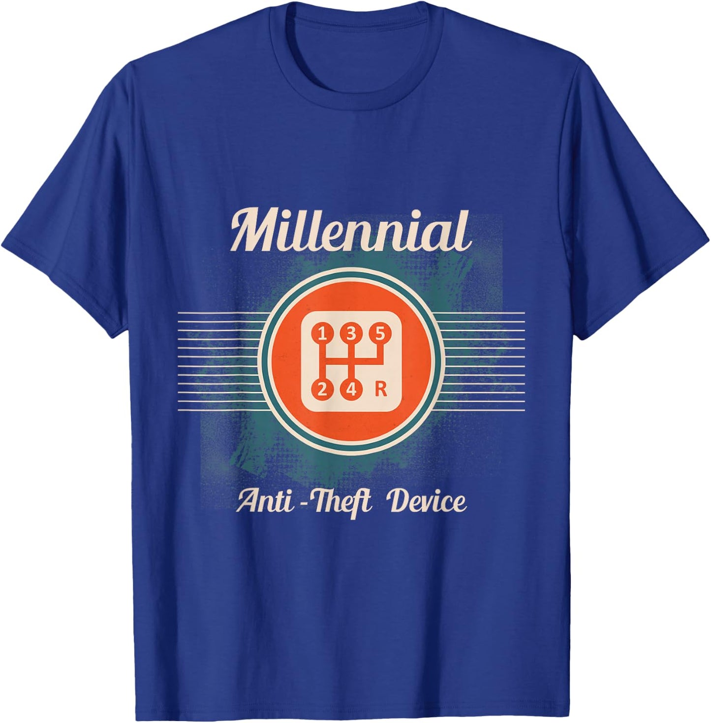 Automotive Millennial Gear Shift, Anti Theft Vehicle T-Shirt - T-Shirt | Royal