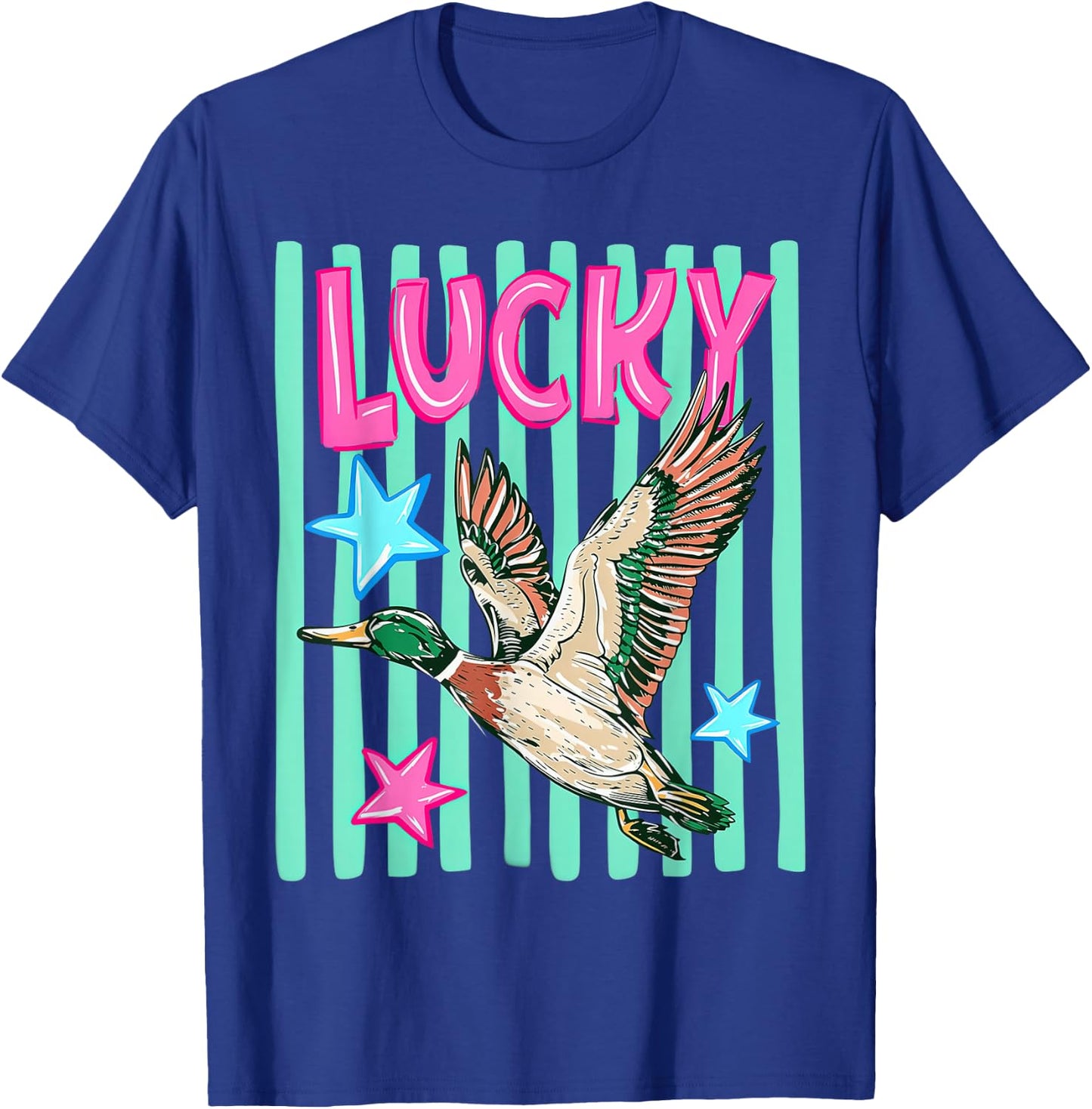Duck Stripped Lucky Retro T-Shirt - T-Shirt | Royal