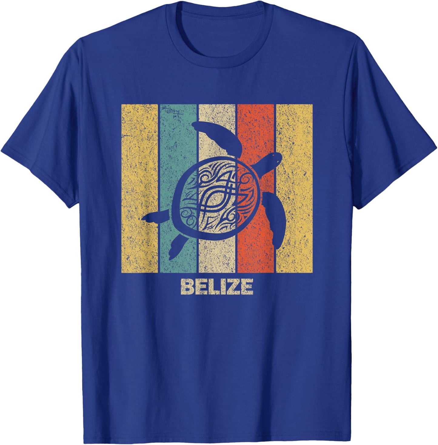 Belize Retro 80s Tribal Sea Turtle T-Shirt - T-Shirt | Royal