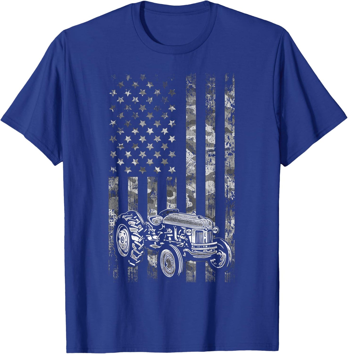 Tractor American Flag Patriotic Camo Vintage Farming T-Shirt - T-Shirt | Royal