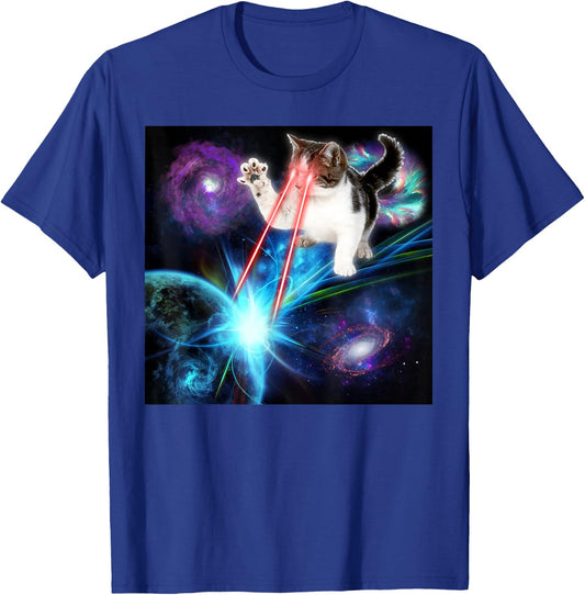 Funny Laser Cat Cute Space Cat Laser Eyes Kitten T-Shirt - T-Shirt | Royal