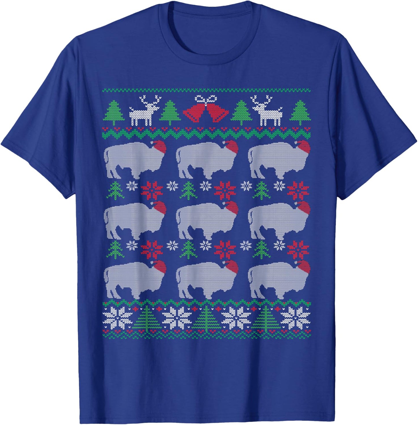 Ugly Christmas Bison & American Buffalo T-Shirt - T-Shirt | Royal