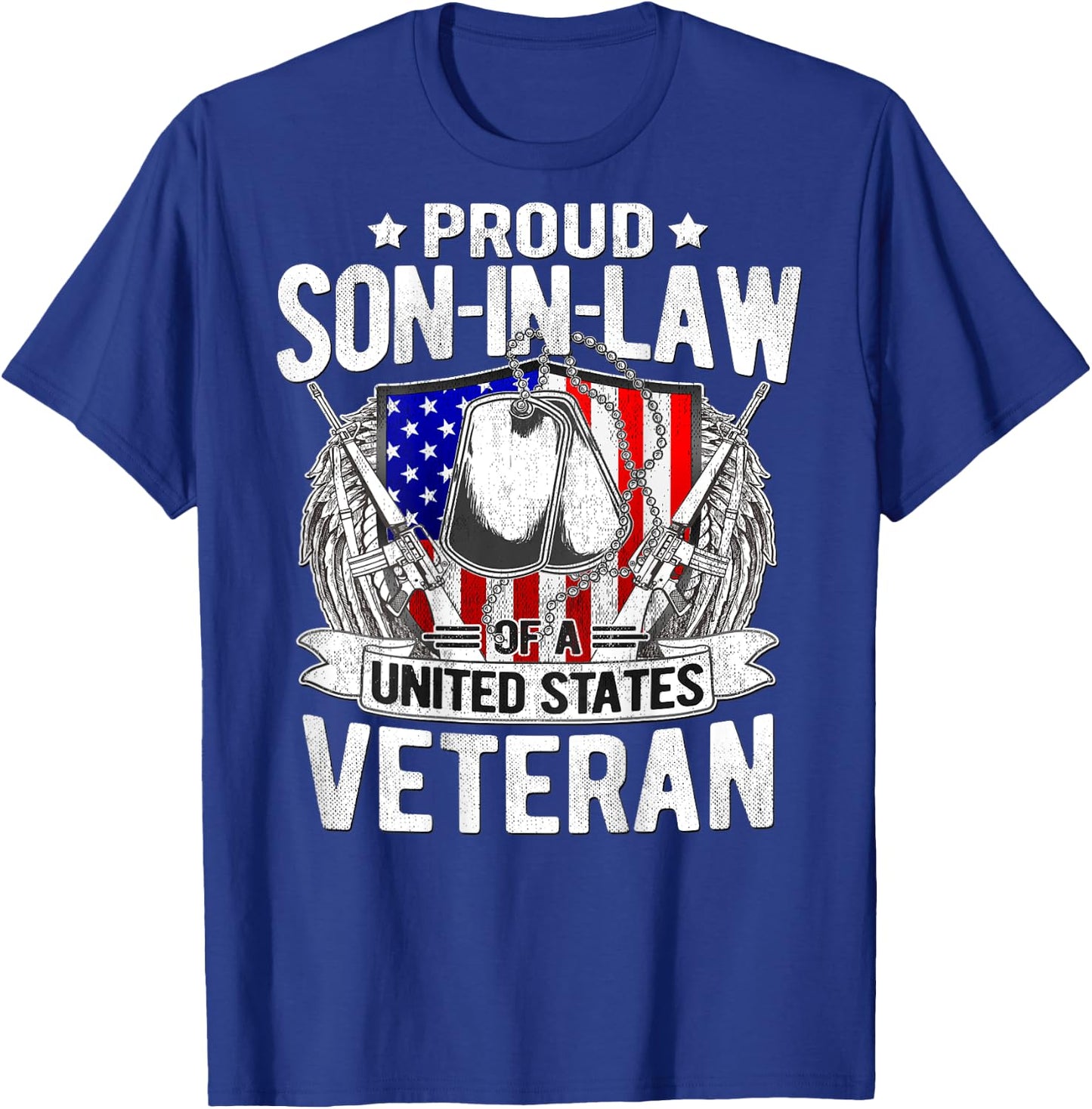 Proud Son-In-Law Of US Veteran Dog Tag Military Family Gift T-Shirt - T-Shirt | Royal