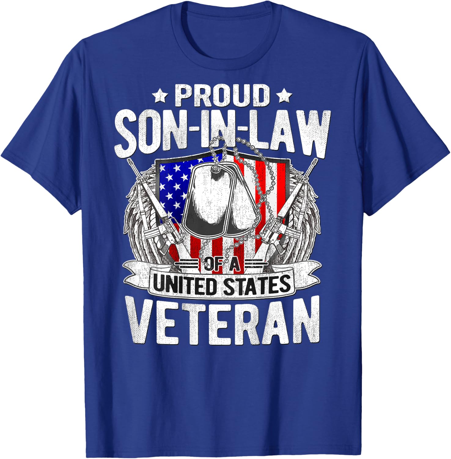 Proud Son-In-Law Of US Veteran Dog Tag Military Family Gift T-Shirt - T-Shirt | Royal