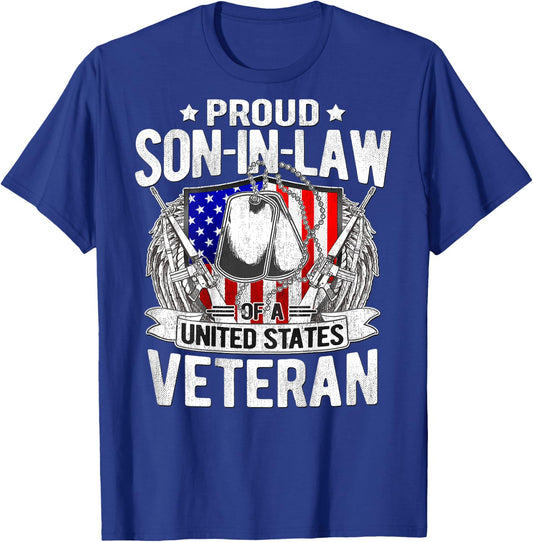Proud Son-In-Law Of US Veteran Dog Tag Military Family Gift T-Shirt - T-Shirt | Royal
