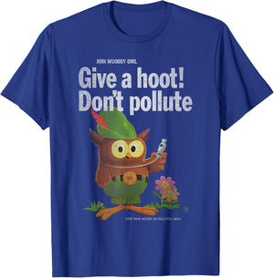 Vintage Shirts by Sven & Angus Woodsy Owl Give a Hoot 70s Distressed and Faded Black Adult Men's Classic Fit Short Sleeve T-Shirt - T-Shirt | Royal