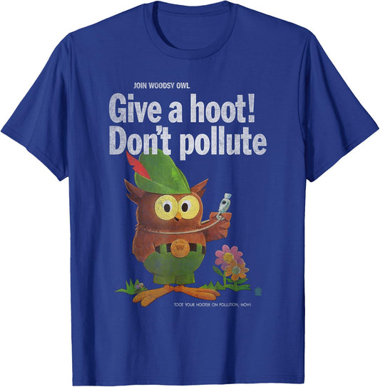 Vintage Shirts by Sven & Angus Woodsy Owl Give a Hoot 70s Distressed and Faded Black Adult Men's Classic Fit Short Sleeve T-Shirt - T-Shirt | Royal