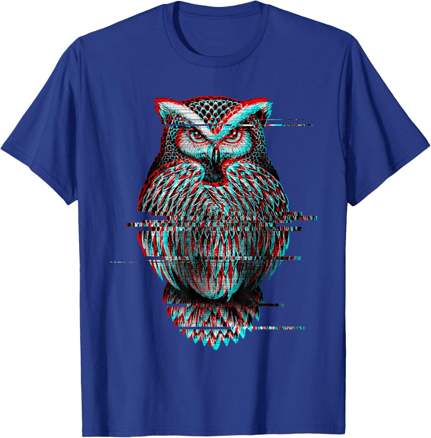 Glitched Owl Cool Glitch Effect Graphic Bird Lover Image T-Shirt - T-Shirt | Royal