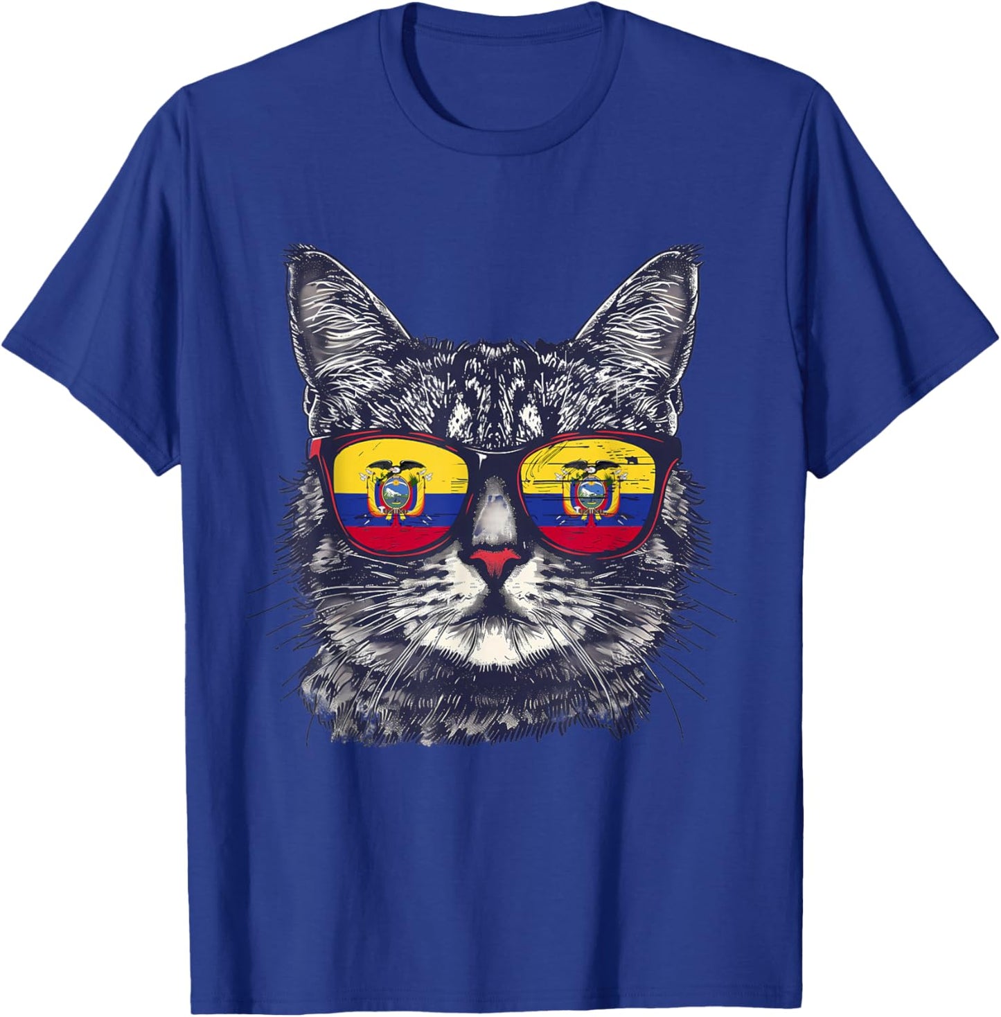 Ecuador Cat Sunglasses Ecuadorian Flag Ecuadorian Roots T-Shirt - T-Shirt | Royal