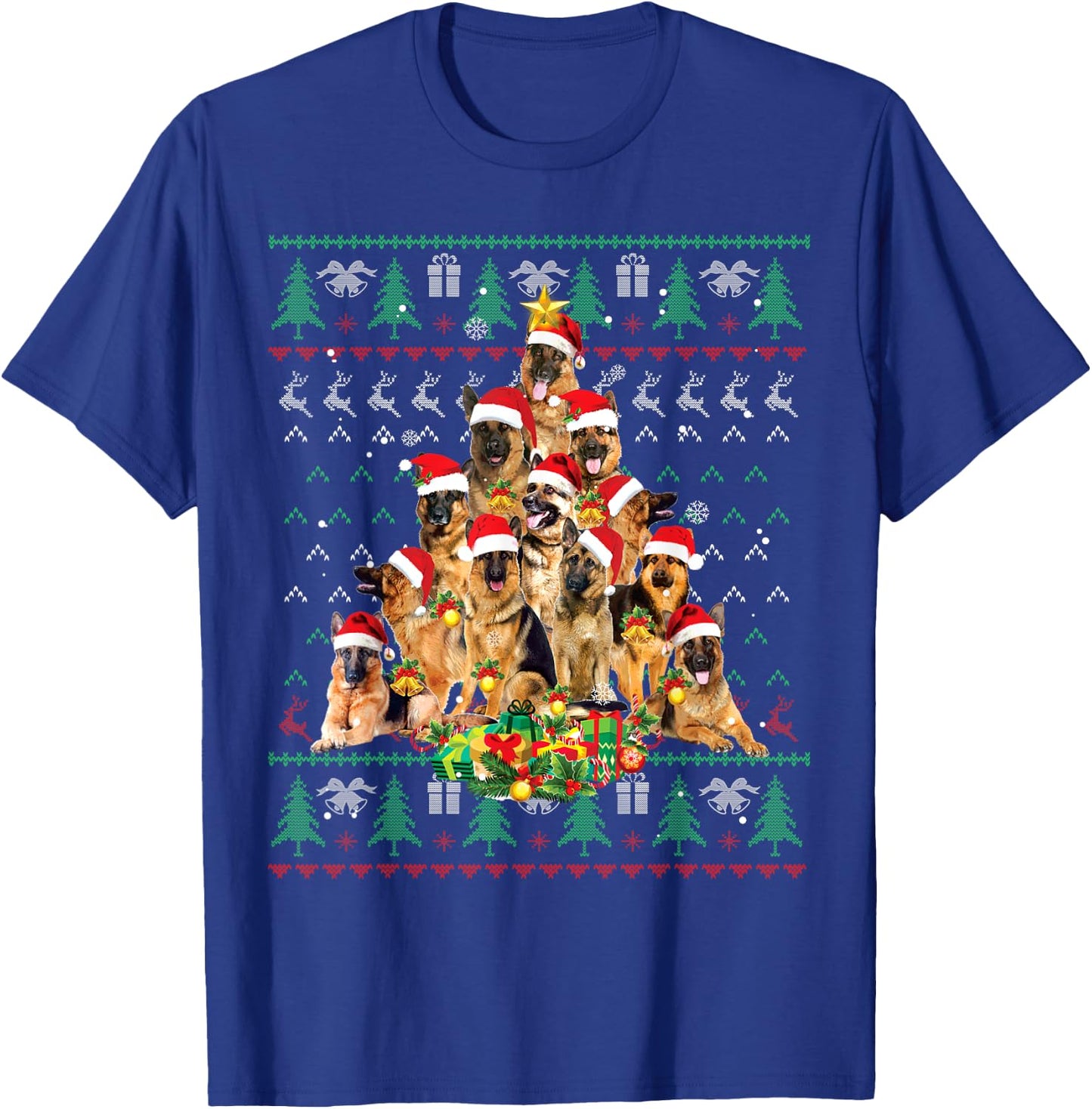 German Shepherd Christmas Tree Ugly Sweater Dog Xmas T-Shirt - T-Shirt | Royal
