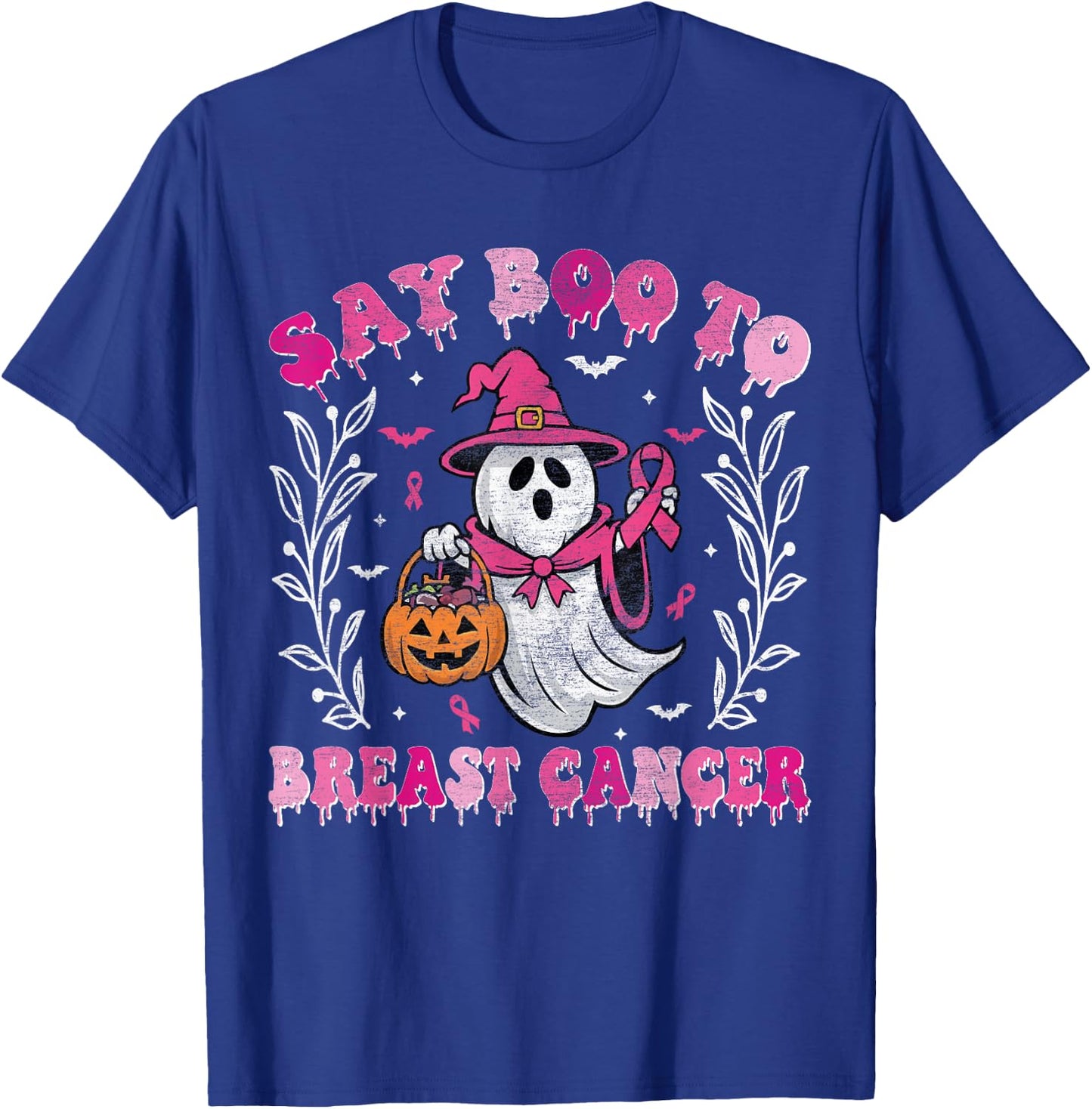 Say Boo to Breast Cancer Halloween Ghost Witch Breast Cancer T-Shirt - T-Shirt | Royal