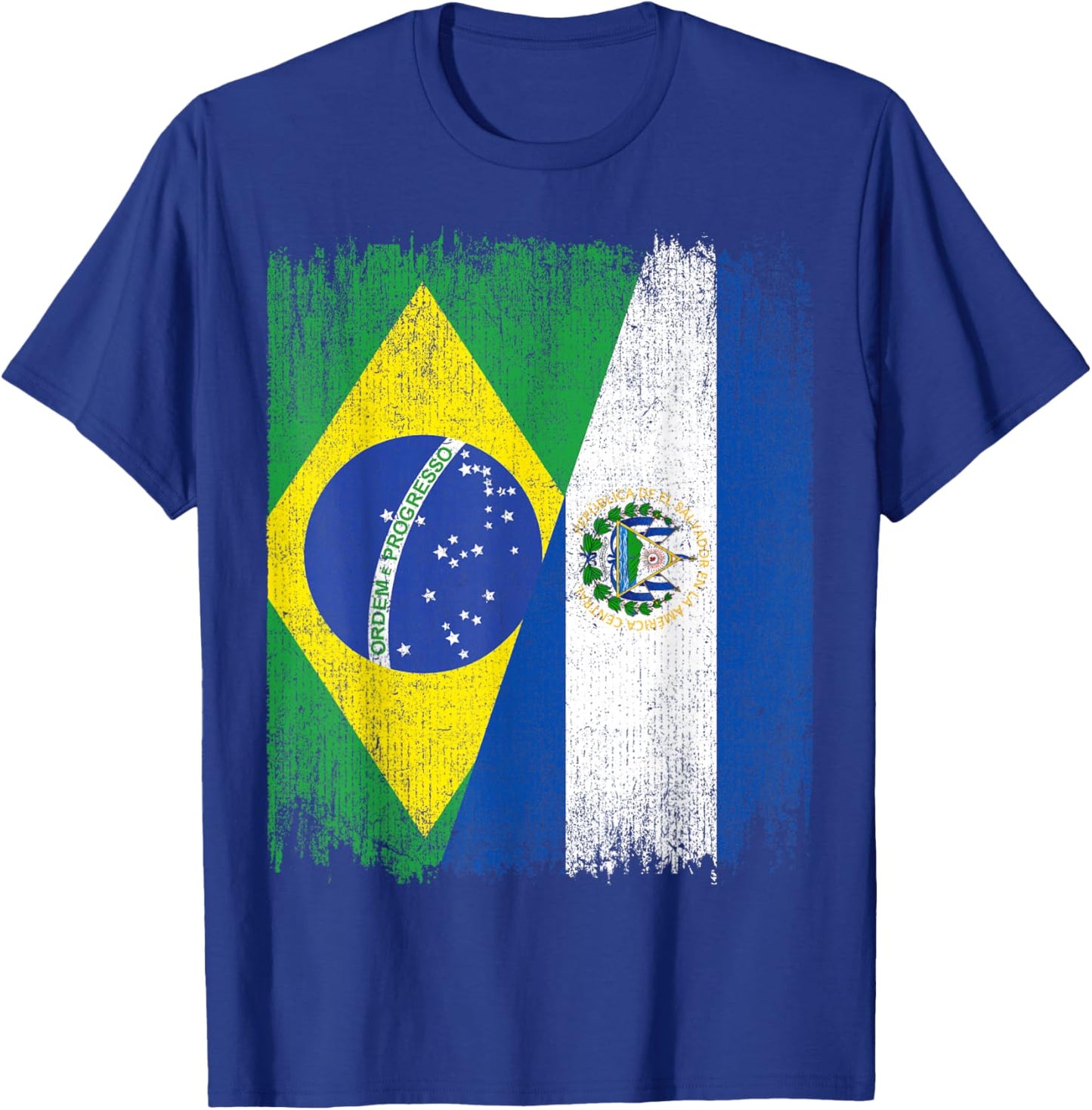 Half Brazil El Salvador Split Flag Brazilian Salvadoran Root T-Shirt - T-Shirt | Royal