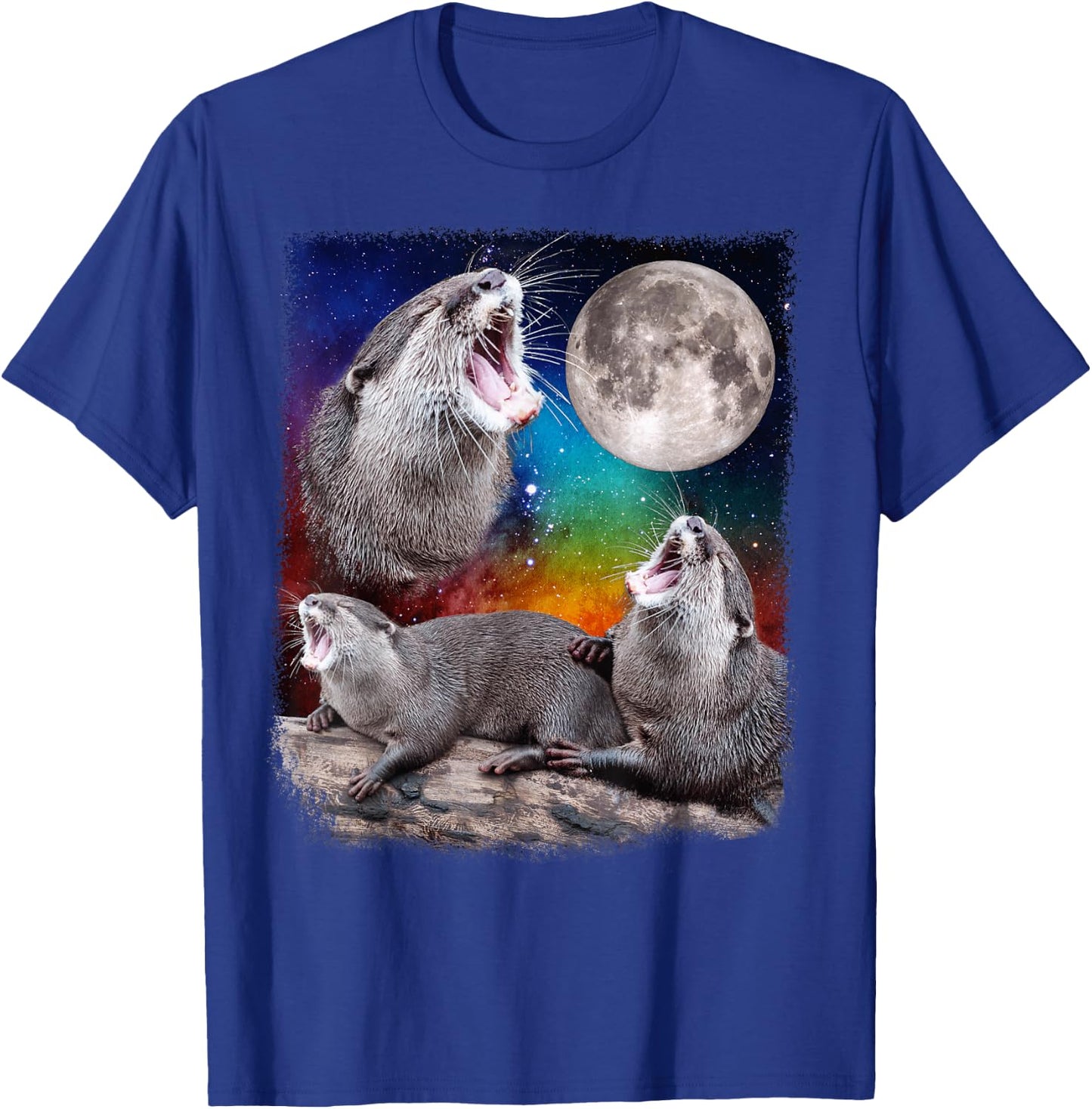 Howling Wolf Otters Moon Galaxy Parody T-Shirt - T-Shirt | Royal