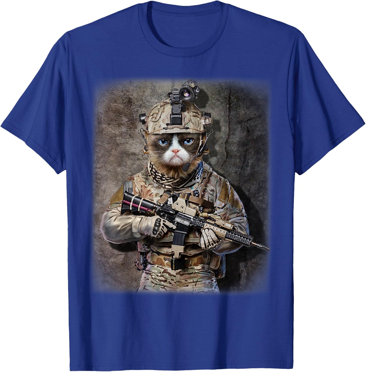 Disgruntle Cat as Army Commando in Full Tactical T-Shirt - T-Shirt | Royal