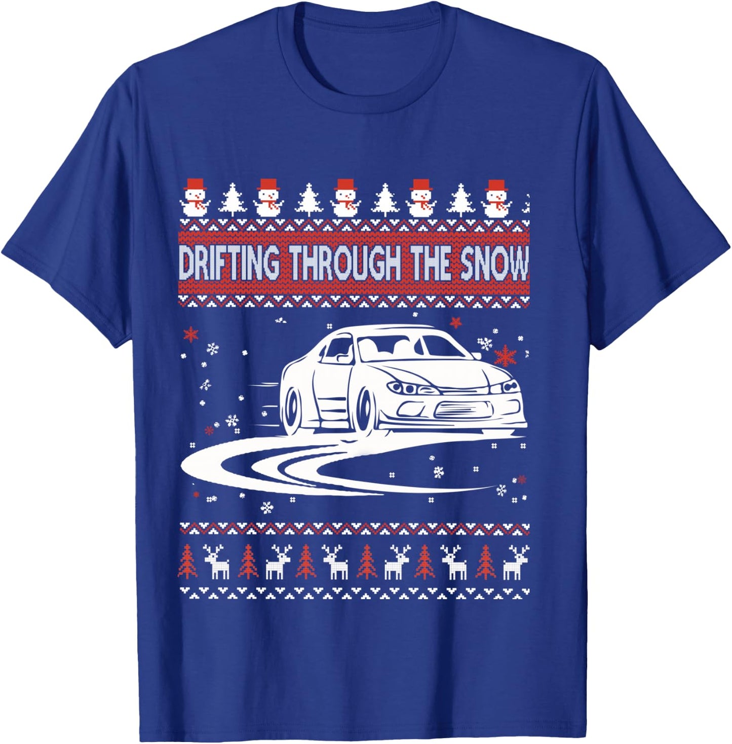 Car Lover Shirt Drifting Through The Snow Ugly Christmas Sweater - Women's Adult XX-Large Black Heather Grey Cotton Polyester Modern Ugly Christmas Sweater T-Shirt - T-Shirt | Royal