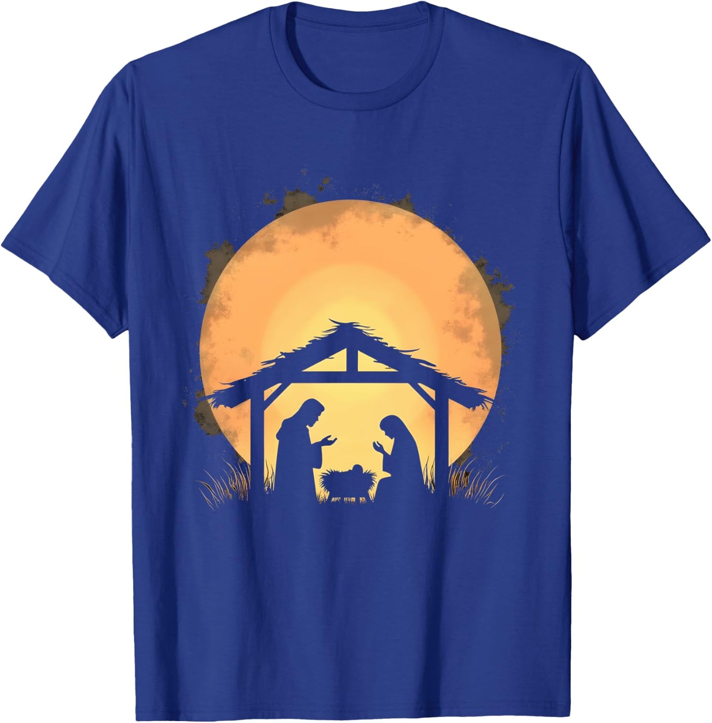 Peaceful Nativity Silhouette Christmas Scene T-Shirt - T-Shirt | Royal