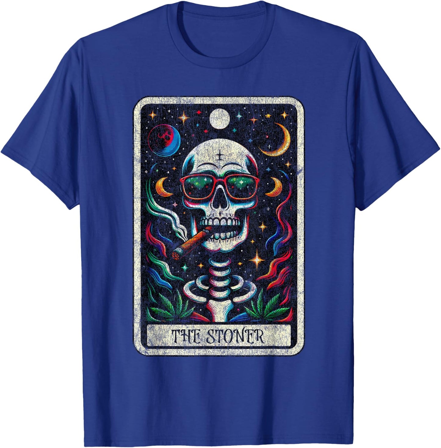 Tarot Card The Stoner Weed Lover Skeleton 420 Cannabis Party T-Shirt - T-Shirt | Royal