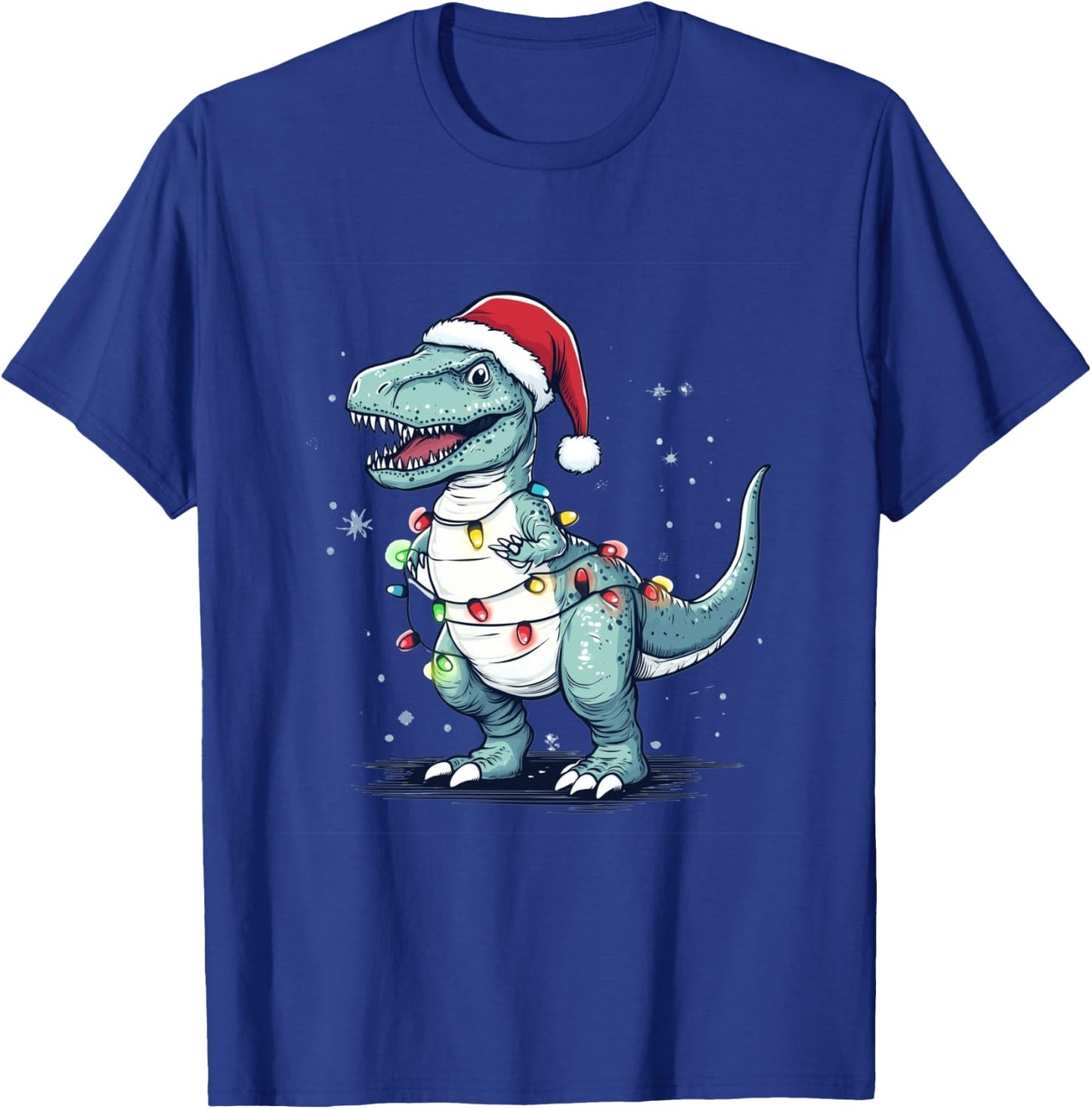 Santa Hat Trex Dinosaur Christmas Lights T-rex Moms Dads T-Shirt - T-Shirt | Royal