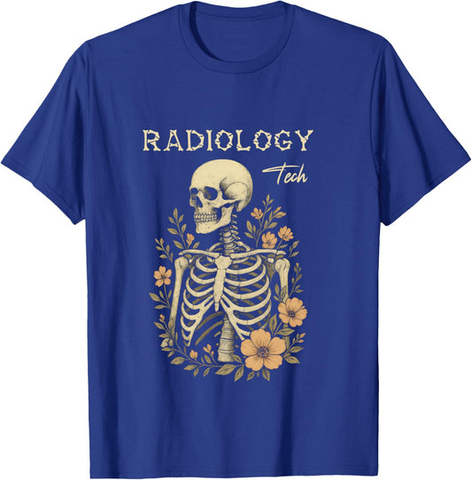 Radiology Tech Vintage Skeleton Floral Ribcage Radiologic CT T-Shirt - T-Shirt | Royal