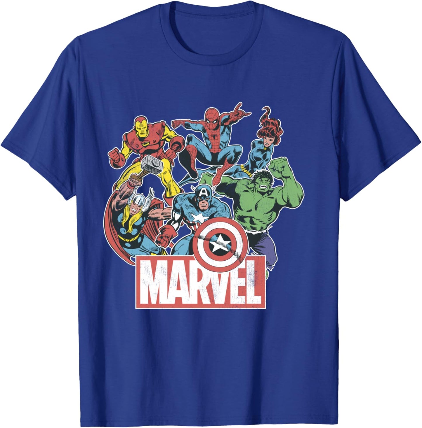 Marvel Avengers Team Retro Comic Vintage T-Shirt - T-Shirt | Royal