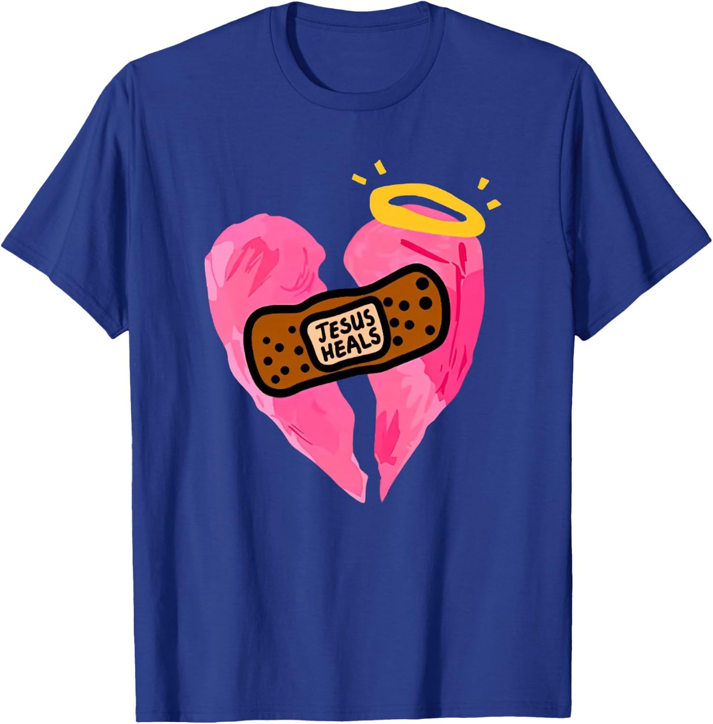 Jesus Heals Broken Heart Print Bandages Bandaids T-Shirt - T-Shirt | Royal