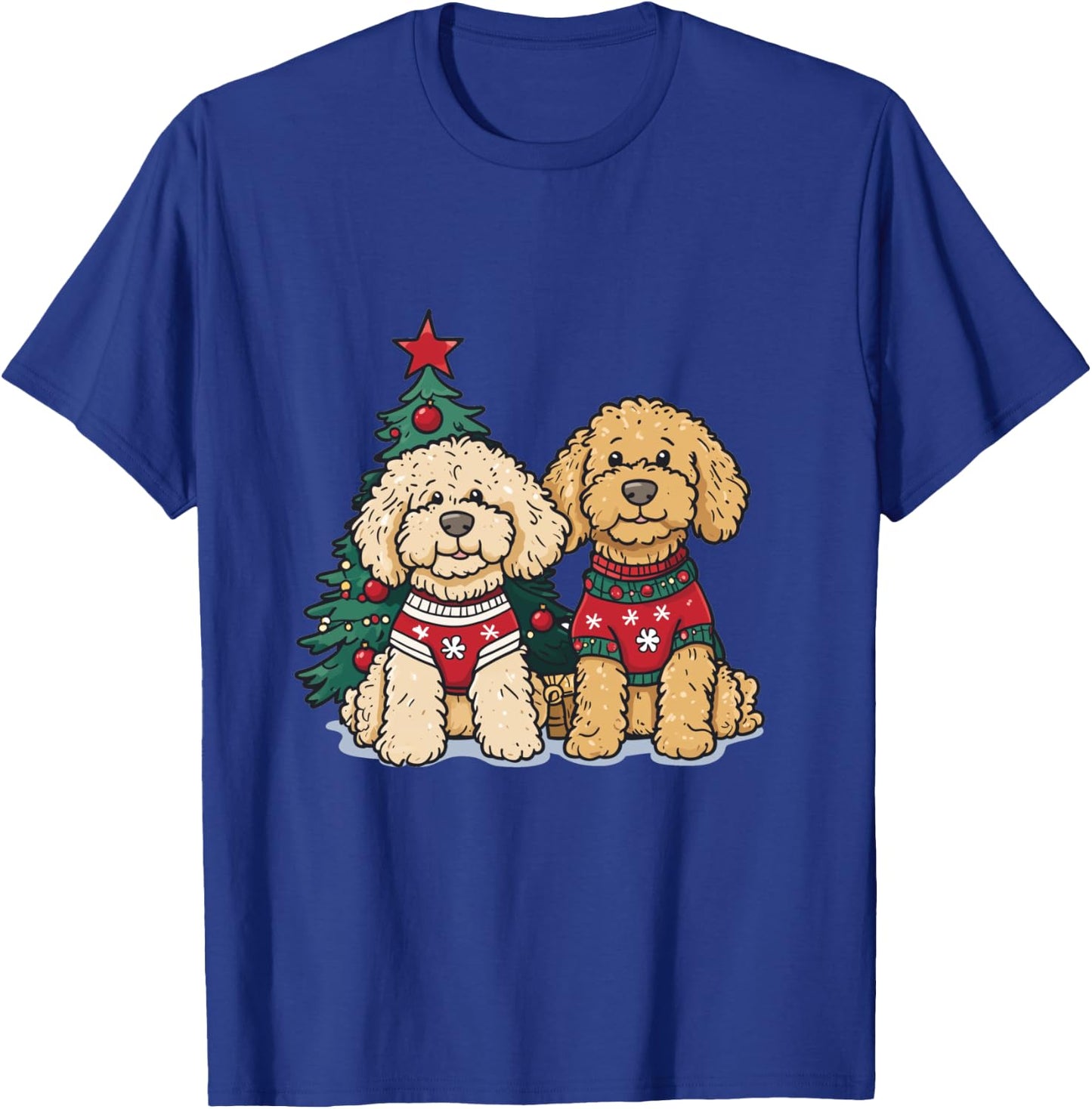 Cute Christmas Golden Doodle Dogs Holiday Sweater Snowflakes T-Shirt - T-Shirt | Royal