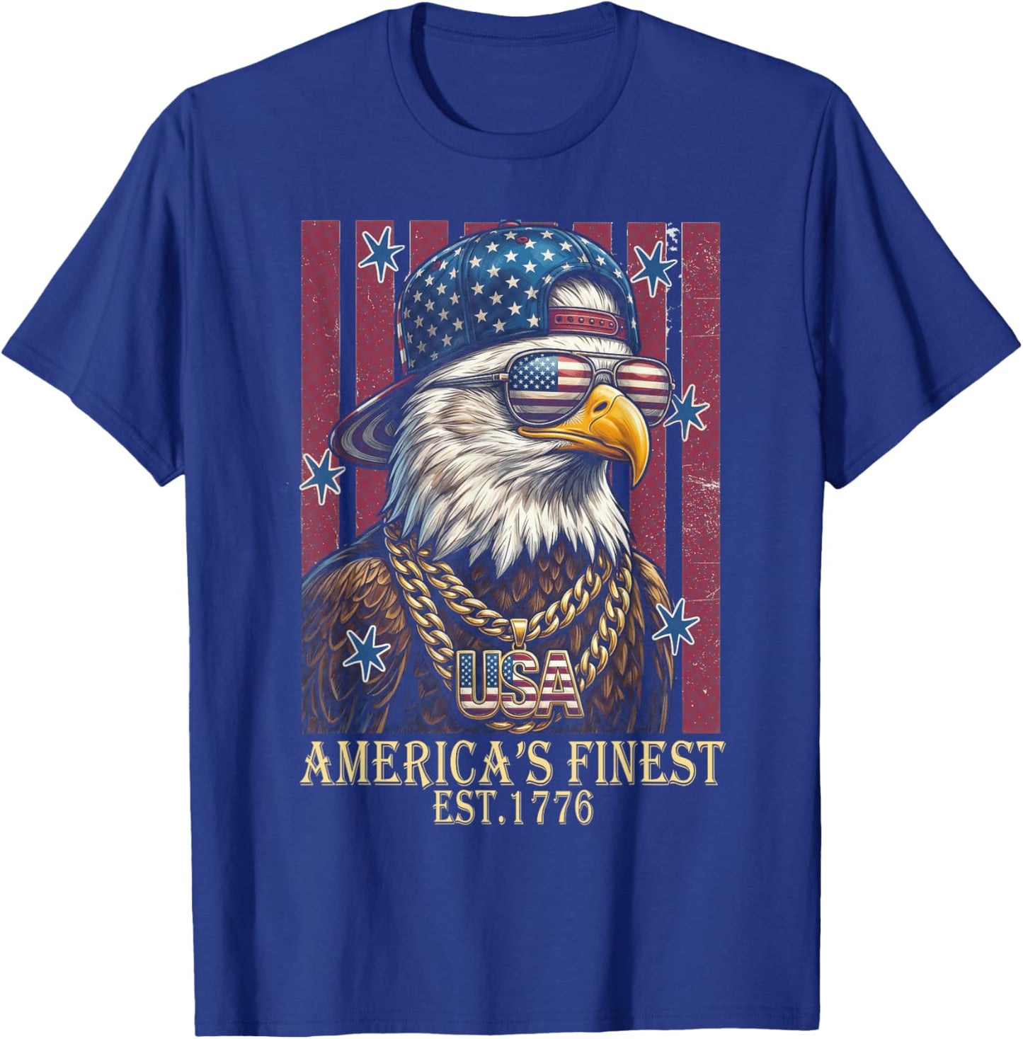 Urban Hip-Hop Patriotic Bald Eagle Est.1776 T-Shirt - T-Shirt | Royal
