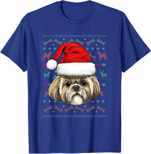 Shih Tzu Ugly Christmas Dog Santa Hat Xmas Boys Kids T-Shirt - T-Shirt | Royal
