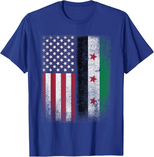Syrian American Flag Syria Usa Pride Women Kids Men T-Shirt - T-Shirt | Royal