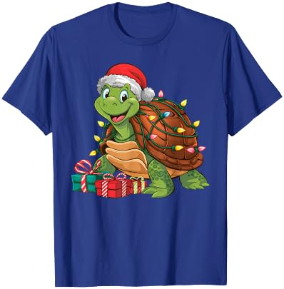 Xmas Lighting Santa Hat Turtle Christmas T-Shirt - T-Shirt | Royal