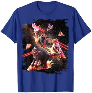 Galaxy Laser Cat Space Pizza Cats with Lazer Eyes T-Shirt - T-Shirt | Royal