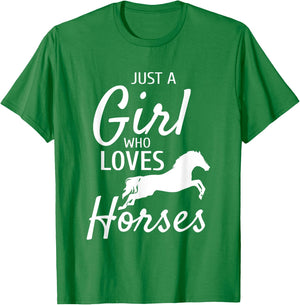 Just A Girl Who Loves Horses Riding Gifts Girls Horse T-Shirt - T-Shirt | Irish Green