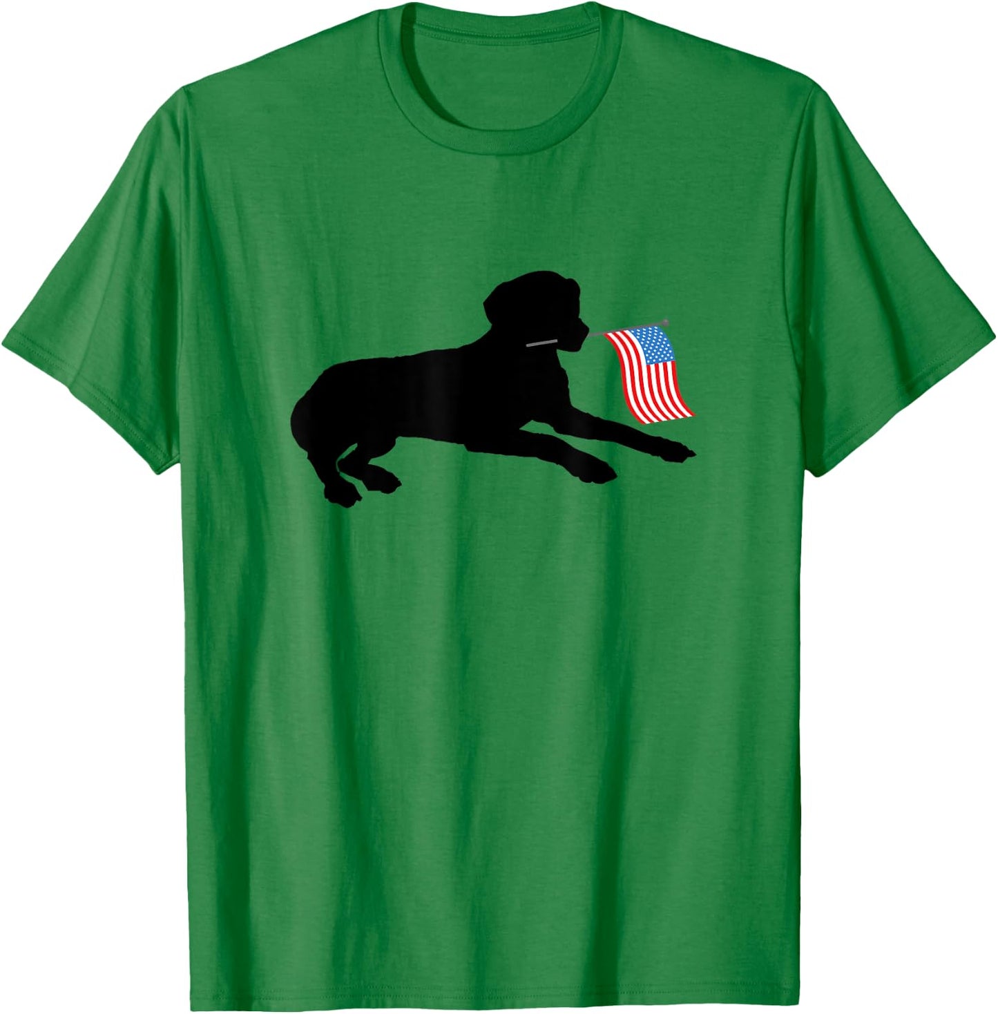Black Lab Dog Holding July 4th Patriotic USA Flag T-Shirt - T-Shirt | Irish Green
