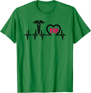 FNP Family Nurse Practitioner Heart & Caduceus Heartbeat T-Shirt - T-Shirt | Irish Green