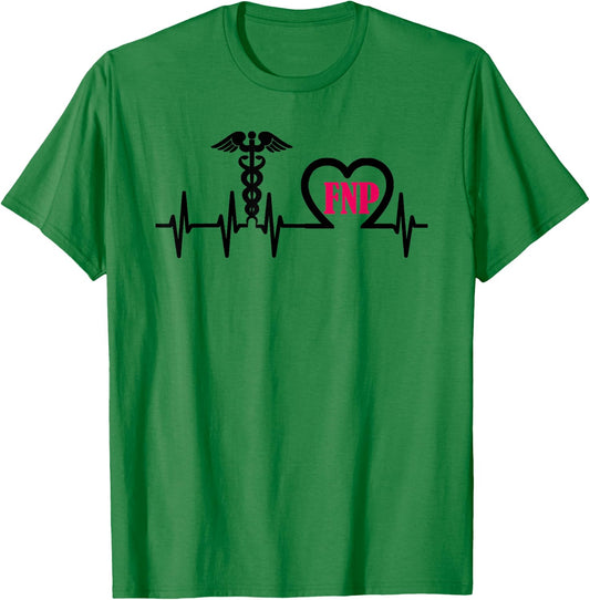 FNP Family Nurse Practitioner Heart & Caduceus Heartbeat T-Shirt - T-Shirt | Irish Green