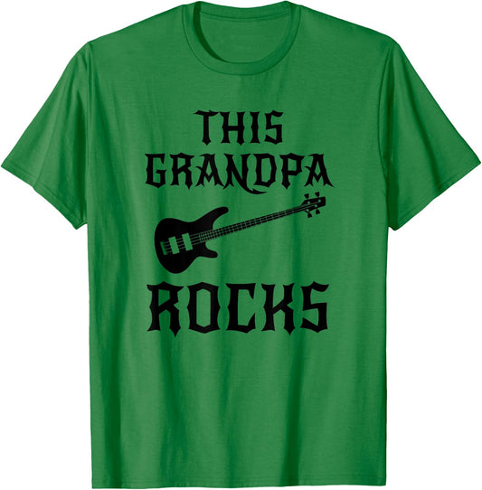 This Grandpa Rocks T Shirt Fathers Day Birthday Guitar Gift T-Shirt - T-Shirt | Irish Green