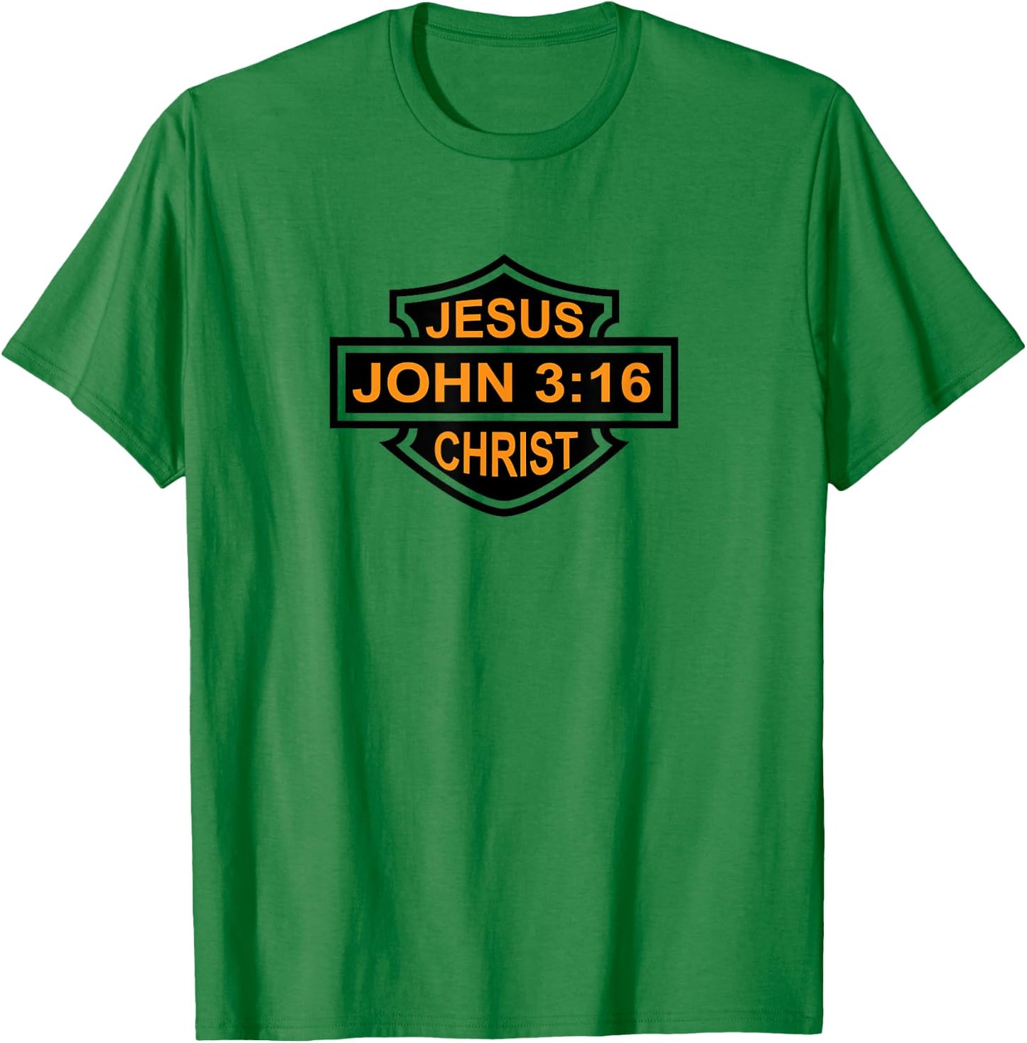 Jesus Christ John 3:16 Gospel Christian Biker Emblem T-Shirt - T-Shirt | Irish Green