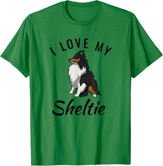 Adorable I Love My Sheltie Tri-color Sheltie Shirt Mom Gift T-Shirt - T-Shirt | Irish Green