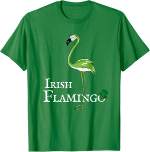 Funky Irish Flamingo Green Bird St Patricks Day T-Shirt - T-Shirt | Irish Green