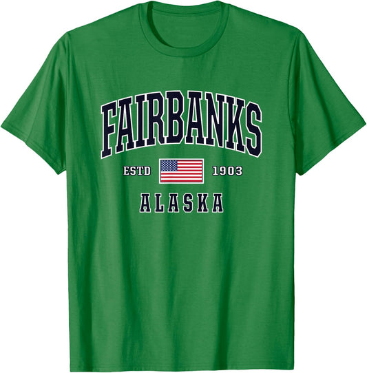 USA FLAG Stars & Stripes Fairbanks Alaska Women Kids Men T-Shirt - T-Shirt | Irish Green