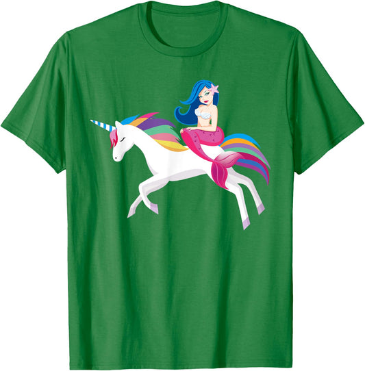 Unicorn Mermaid - Funny Mermaid Riding Unicorn T Shirt T-Shirt - T-Shirt | Irish Green