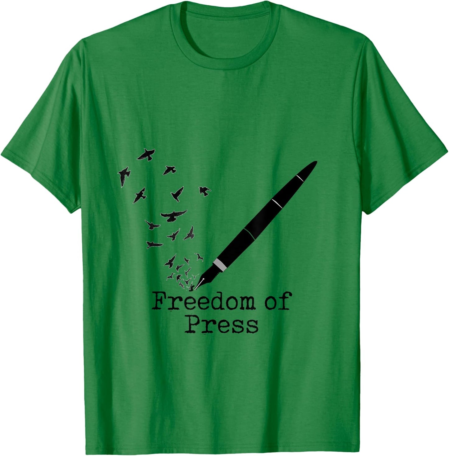 Black Fountain Pen Freedom Of Press Flock Of Birds T-Shirt - T-Shirt | Irish Green