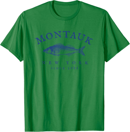 Retro Montauk New York Fishing T-Shirt - T-Shirt | Irish Green
