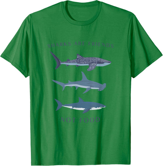Sharks Are Friends Not Food Shirt - Sea design T-Shirt - T-Shirt | Irish Green