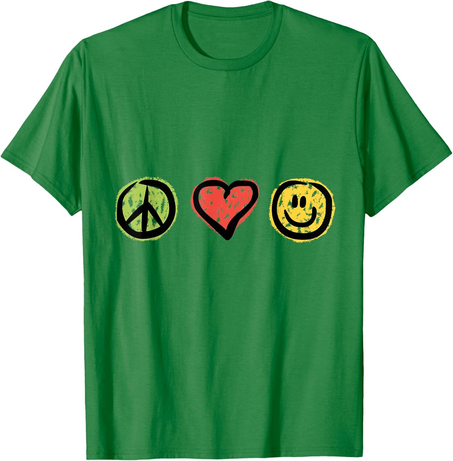 Peace Love Happiness Positive Message Symbols T-Shirt - T-Shirt | Irish Green