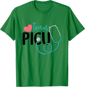Team PICU - PICU Nurse Gifts Pediatric Nurse PICU RN Gifts T-Shirt - T-Shirt | Irish Green