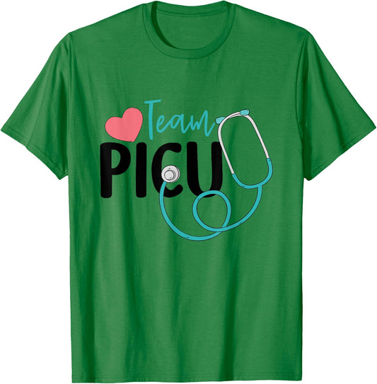 Team PICU - PICU Nurse Gifts Pediatric Nurse PICU RN Gifts T-Shirt - T-Shirt | Irish Green